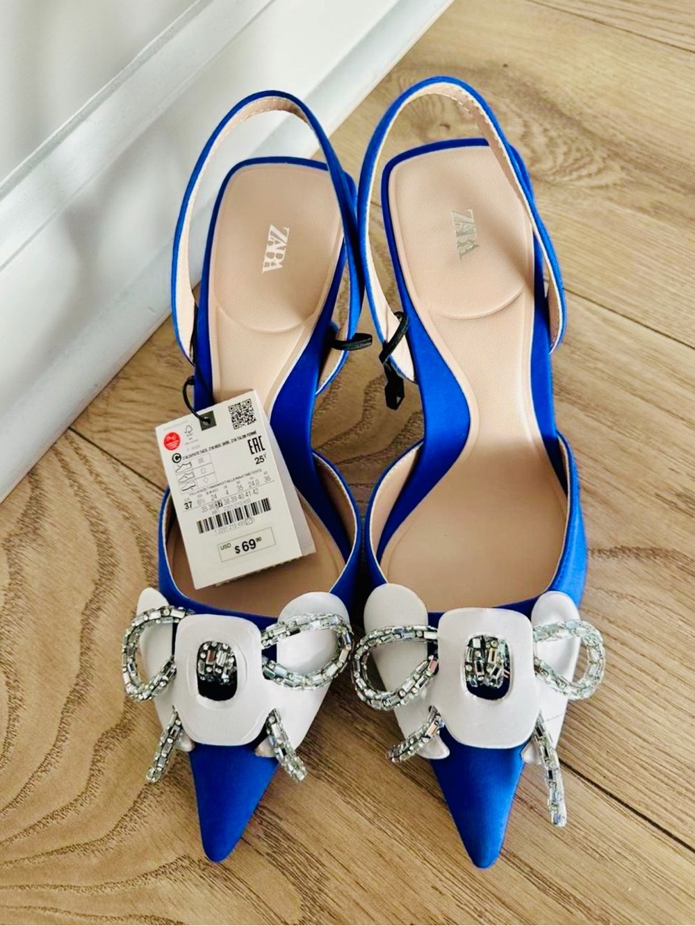 Zara Cobalt Blue Crystal Bow Slingback Heels | EU 37 | US 6.5 | NWT - Picture 4 of 9